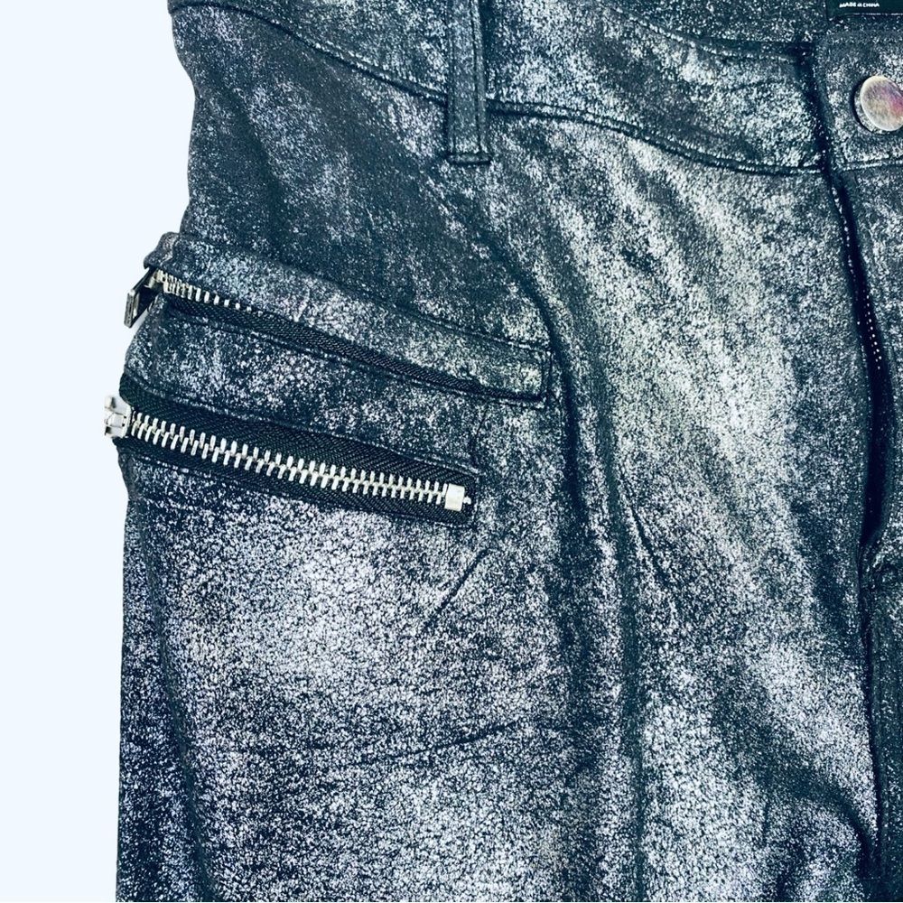 ⭐️ZARA Woman Premium Denim Collection Metallic Stretch Moto Leggings Pants - Picture 5 of 7
